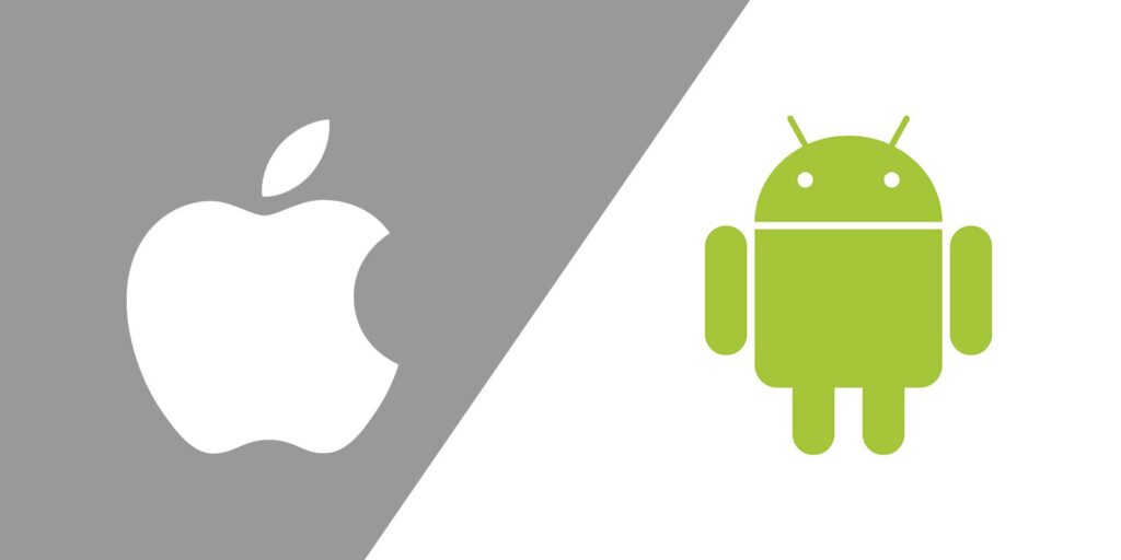 Apple logo on left and Android logo on the right