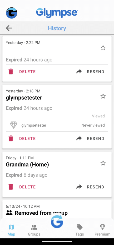 Glympse automatically deletes your History after 48 hours