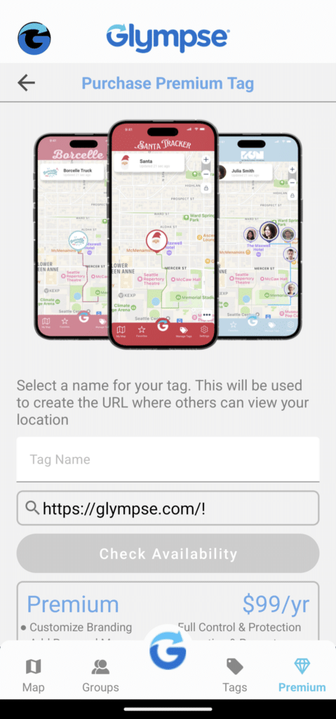 Purchasing a Glympse Premium Tag